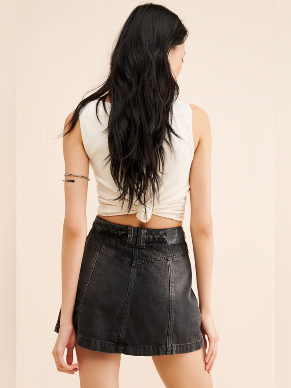 Free People - Faded Black Midnight Sun Mid Rise Denim Mini Skirt/Skort Size 25 - Picture 4 of 14